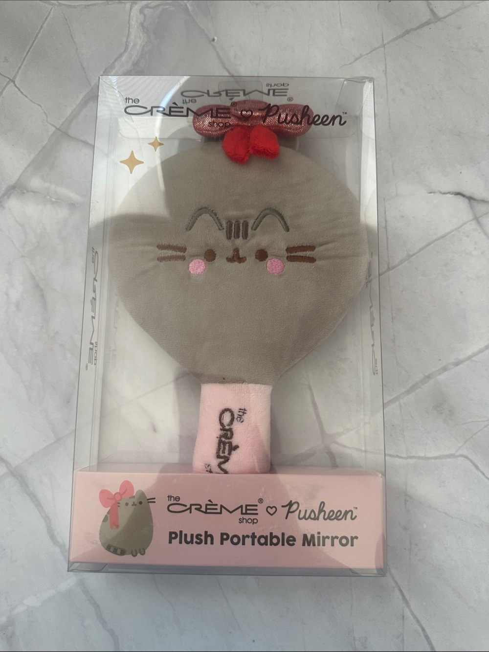 Crème Shop Pusheen Plush Portable Mirror - Gray with Pink Accents